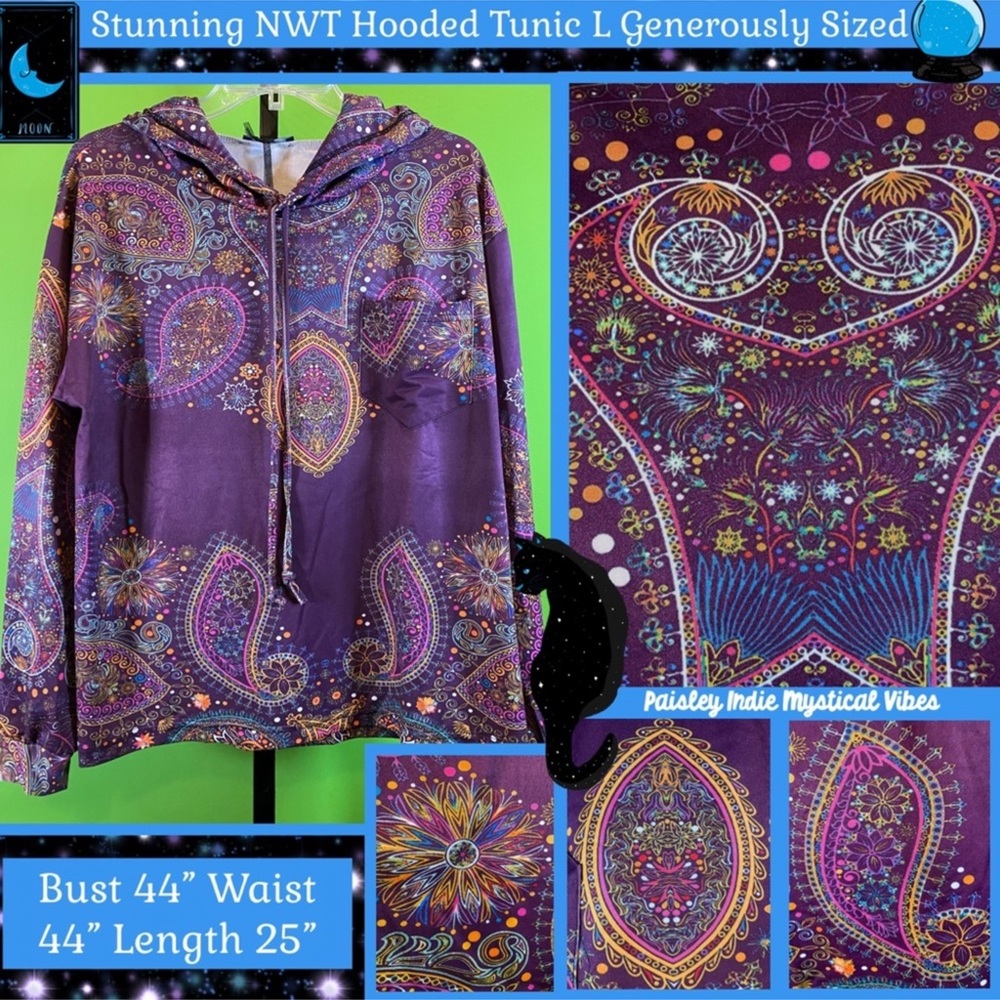 LILY BY FIRMIANA NWT L/XL PURPLE & MAGENTA PAISLEY HOODED TUNIC  ENIGMATIC PRINT